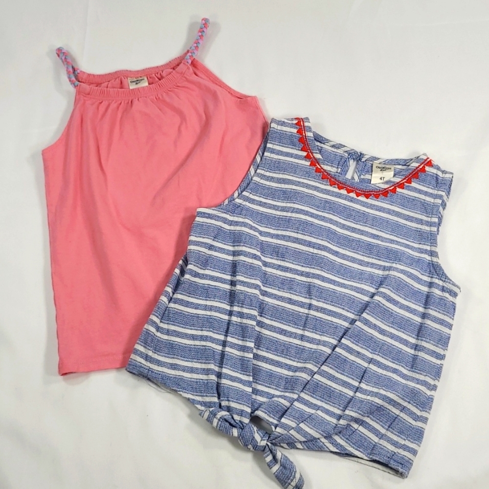 OshKosh B'gosh Bundle Pink and Blue/White Stripes Girls Tank Tops. Size 4T